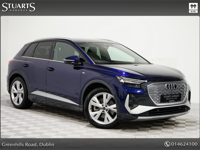 2024 AUDI Q4 E-TRON *S/LINE 45 – BIGGER BATTERY* Q4 E-TRON SLINE SUV: NAVARRA BLUE METALLIC WITH FULL BLACK LEATHER, 20” ALLOYS, HEATED SEATS, REVERSING CAMERA